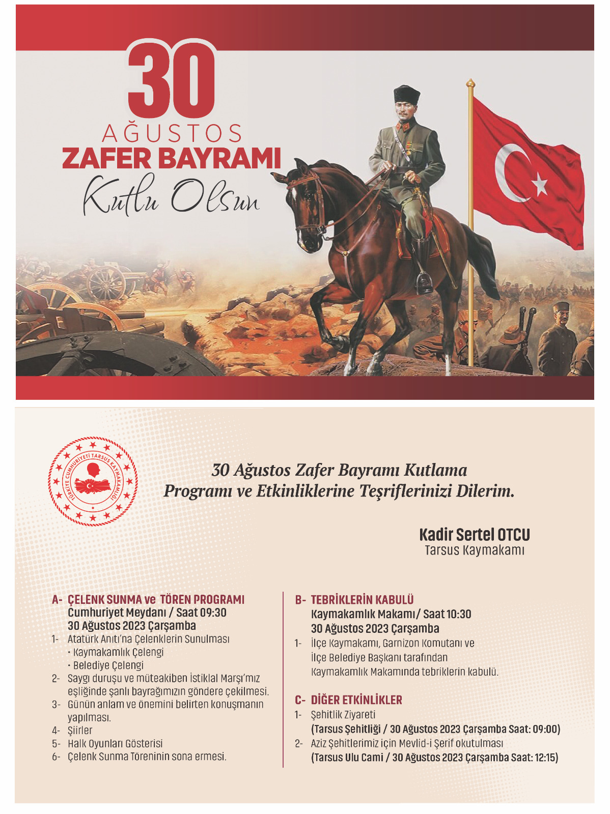 DUYURU (30 AĞUSTOS ZAFER BAYRAMI KUTLAMA PROGRAMI)